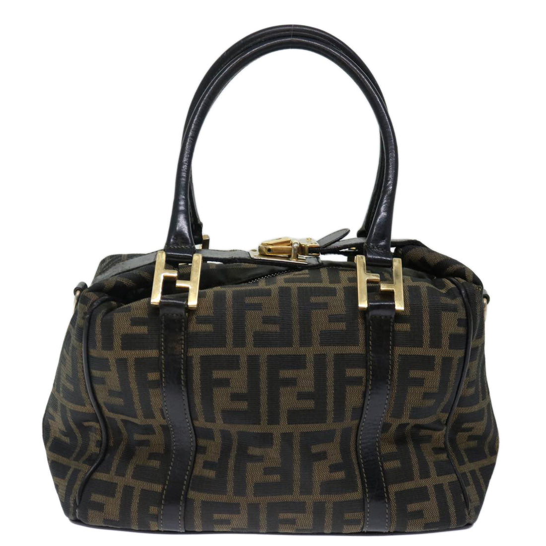 FENDI Zucca Canvas Hand Bag 2way Brown Black Auth 71647