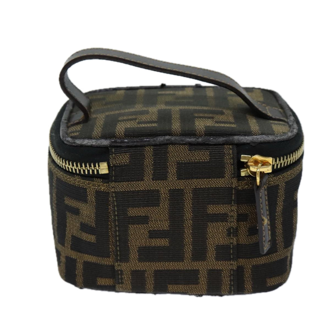 FENDI Zucca Canvas Vanity Cosmetic Pouch Brown Black Auth 71829