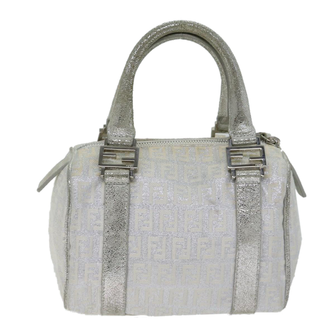 FENDI Zucchino Canvas Hand Bag Silver Auth 71836