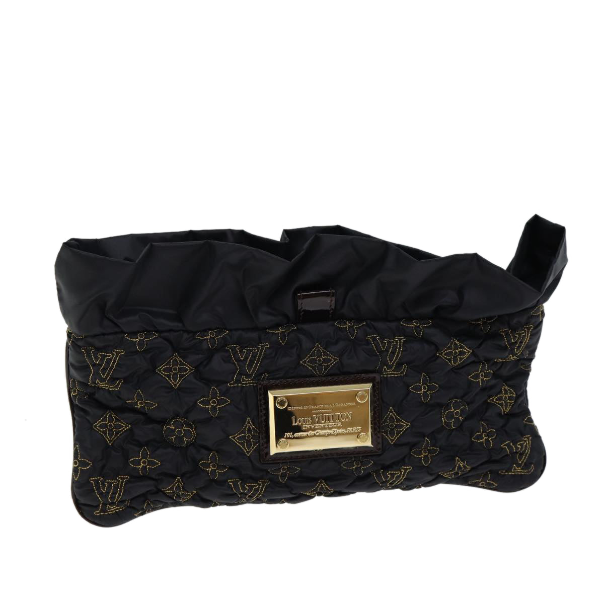 LOUIS VUITTON Monogram Satin Pochette Devi MM Clutch Bag Black M93196 Auth 72333
