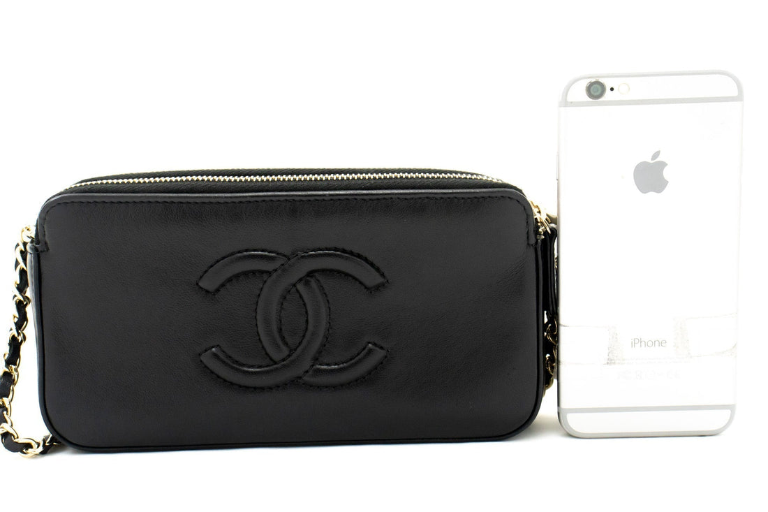 CHANEL V-Stitch Lambskin Wallet On Chain WOC Double Zip Chain Bag