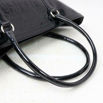 Dior Satchel Or Black Glossy Embossed Trotter Logo Print Enamel Leather Patent Tote