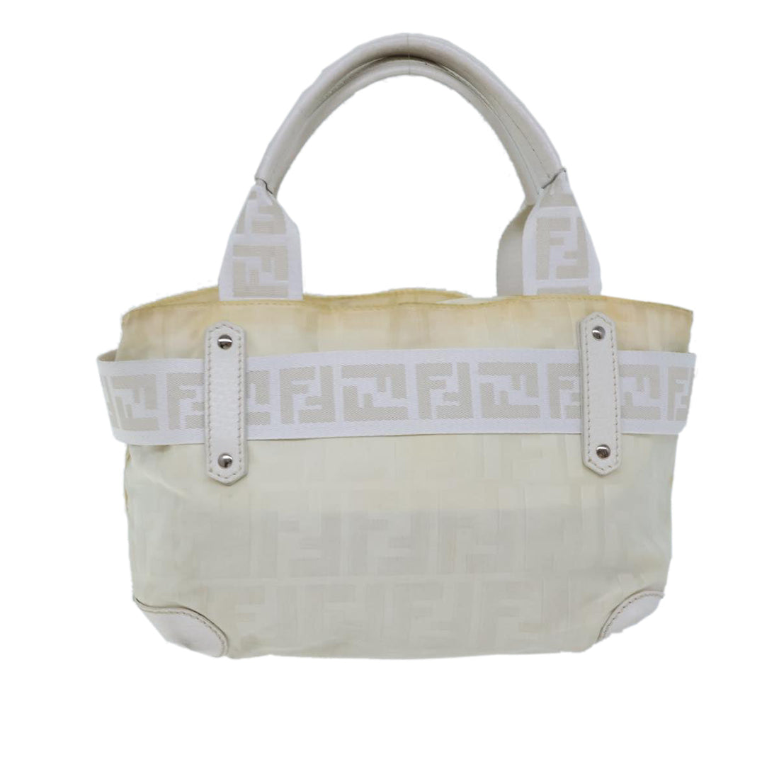 FENDI Zucca Canvas Hand Bag Nylon White Auth 72631