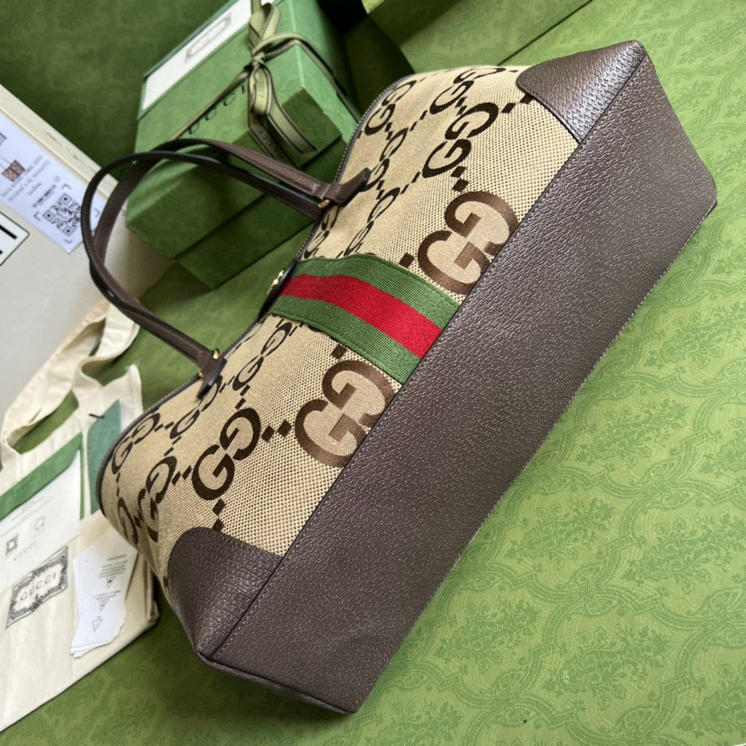 gg Ophidia Jumbo gg Medium Tote Camel And Ebony Jumbo Canvas For Women 15in/38cm 631685 UKMDG 2570