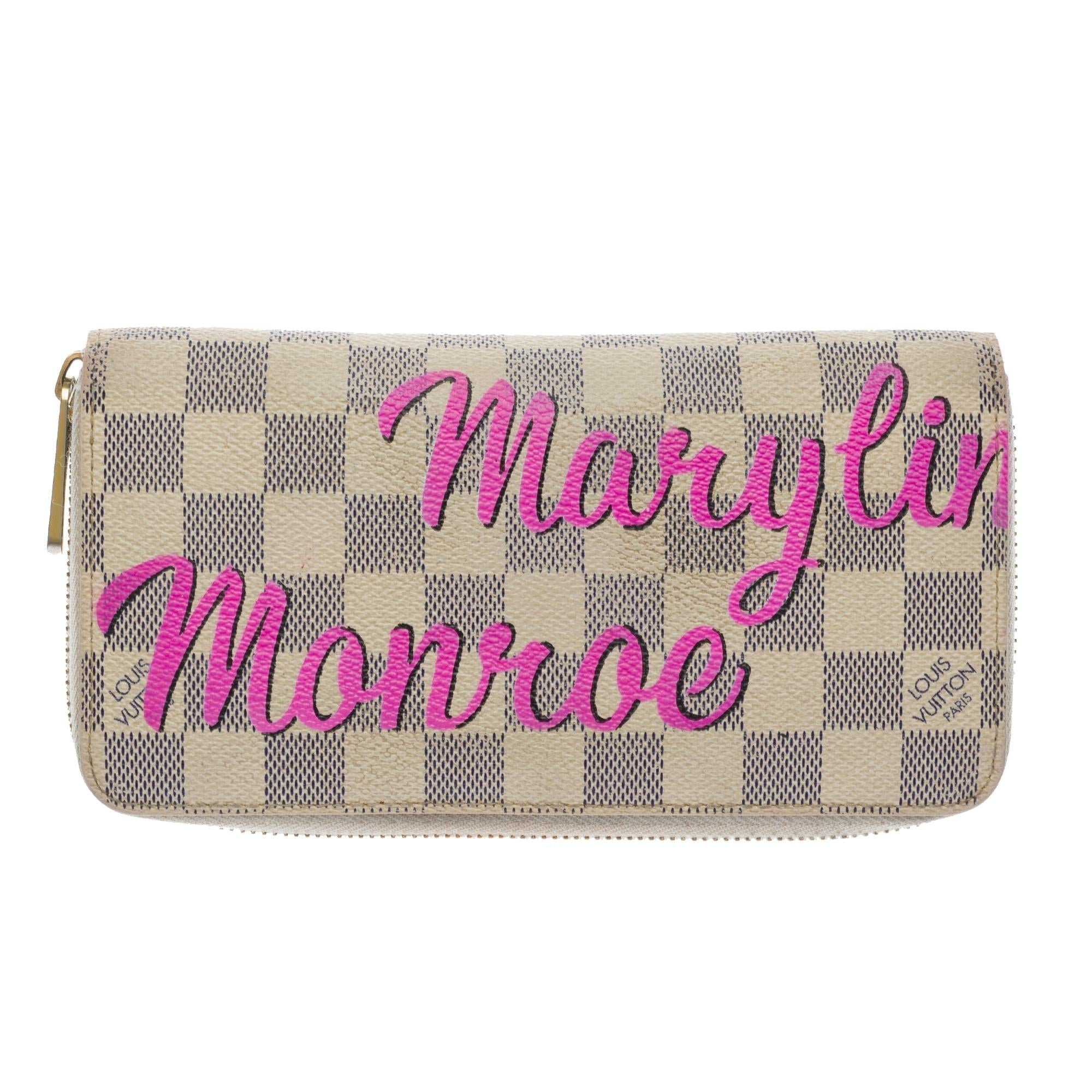 LOUIS VUITTON Customized "Marilyn Monroe" Zippy wallet in damier azur canvas
