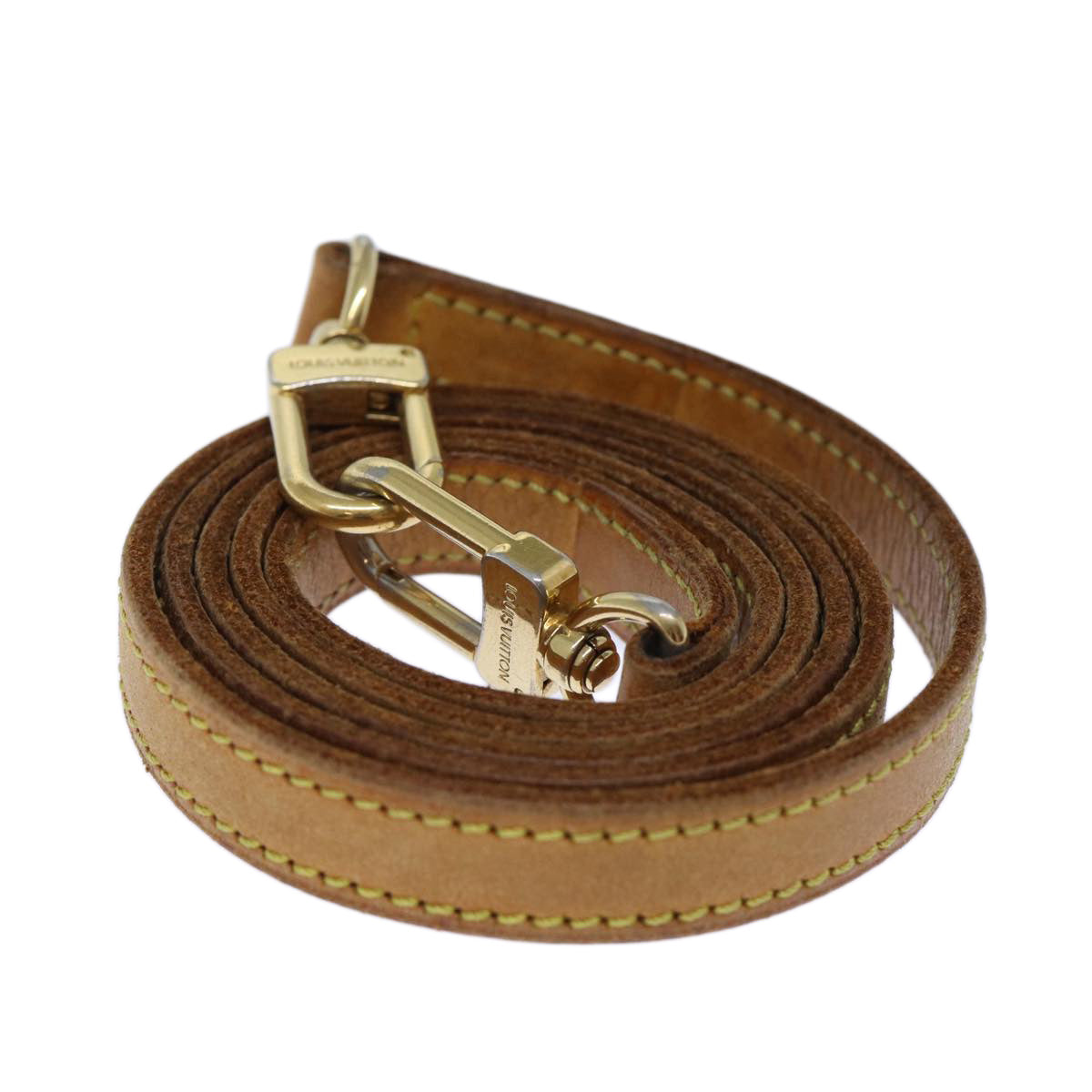 LOUIS VUITTON Shoulder Strap Leather 44.9" Beige LV Auth 73270