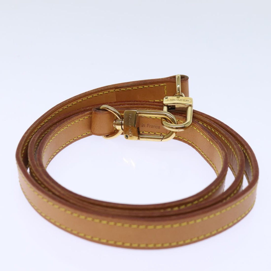 LOUIS VUITTON Shoulder Strap Leather 44.1" Beige LV Auth 73273