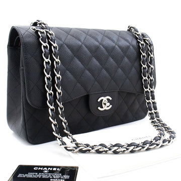 CHANEL 11" Large Grained Calfskin Double Flap Chain Shoulder Bag