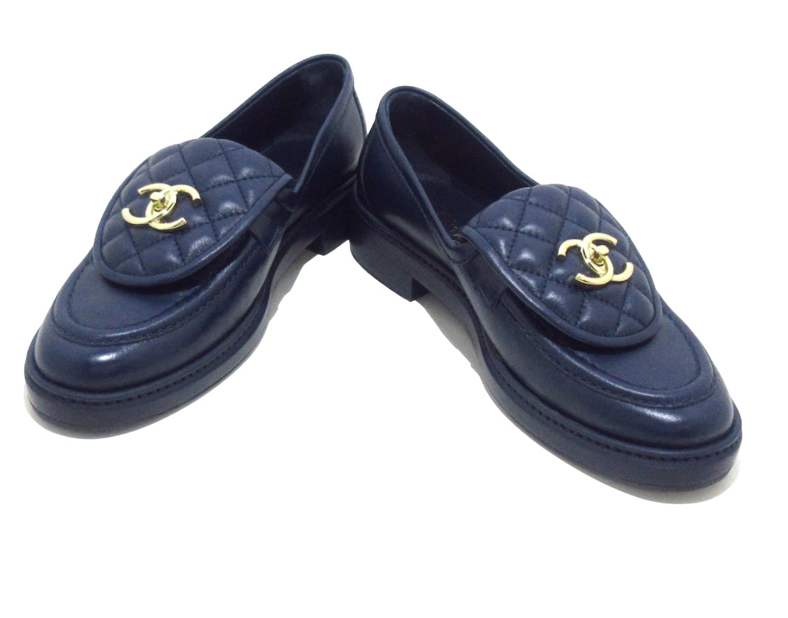 Chanel navy blue cc loafers, size 36