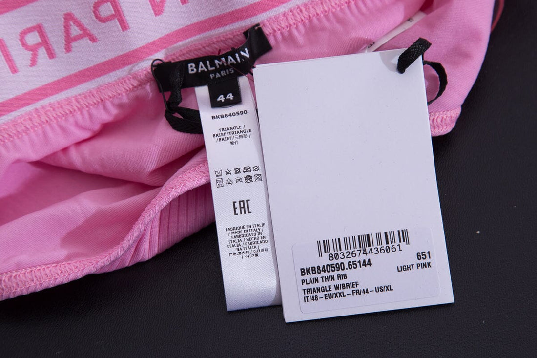 Balmain Pink Ribbed Triangle Logo Swimsuit Top SZ 44 NWT