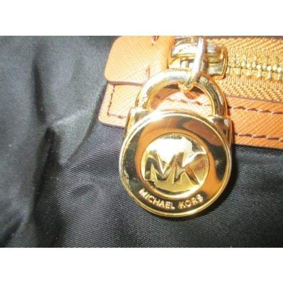 Michael Kors Black Canvas Brown Trim Goldtone Logo Tote