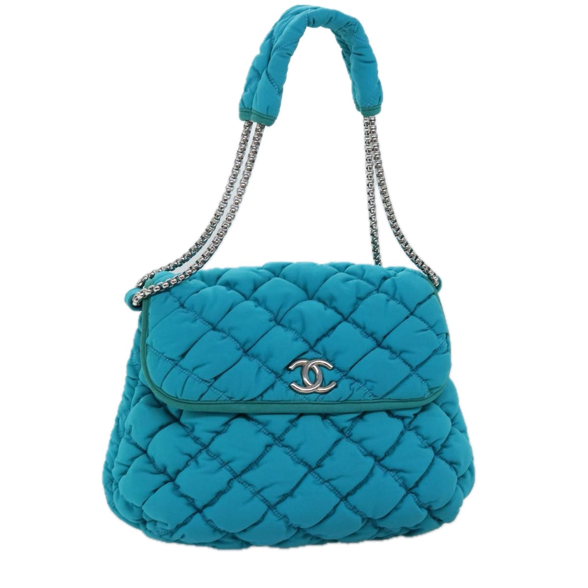 CHANEL Chain Shoulder Bag Nylon Blue CC Auth 74407A