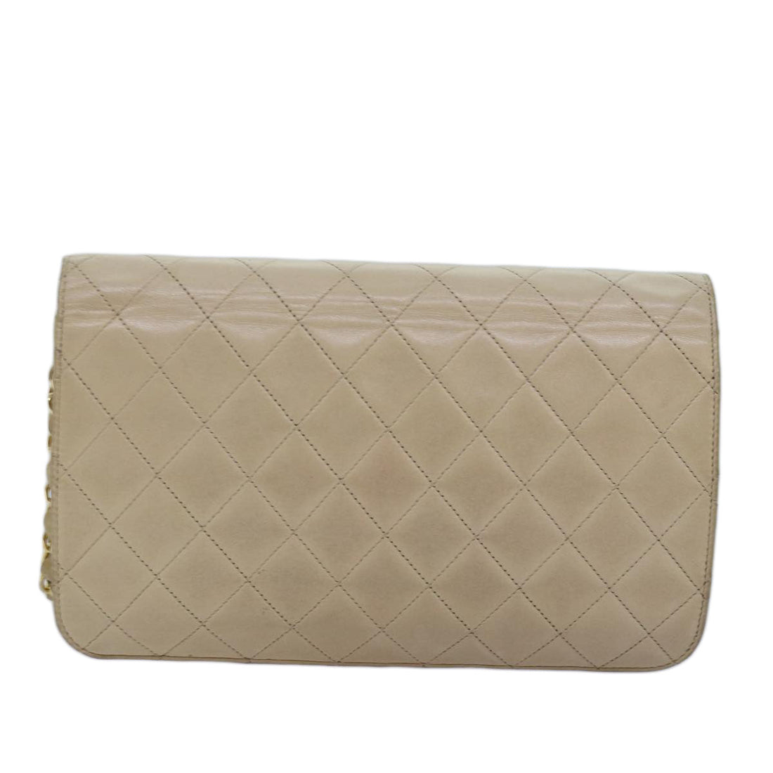 CHANEL Chain Shoulder Bag Lamb Skin Beige CC Auth 74732A