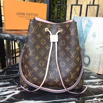 LV NeoNoe MM Bucket Bag Monogram Canvas Rose Poudre Pink For Womtlm, WoBags, Shoulder Bags 10.2in/26cm LV M44022
