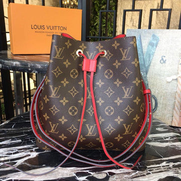 LV NeoNoe MM Bucket Bag Monogram Canvas Coquelicot Red For Womtlm, Womtlm’s Handbags, Shoulder And Crossbody Bags 10.2in/26cm LV M44021