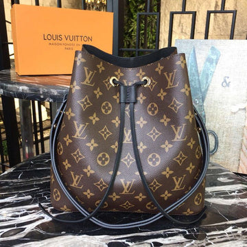 LV NeoNoe MM Bucket Bag Monogram Canvas Black For Womtlm, Womtlm’s Handbags, Shoulder And Crossbody Bags 10.2in/26cm LV M44020