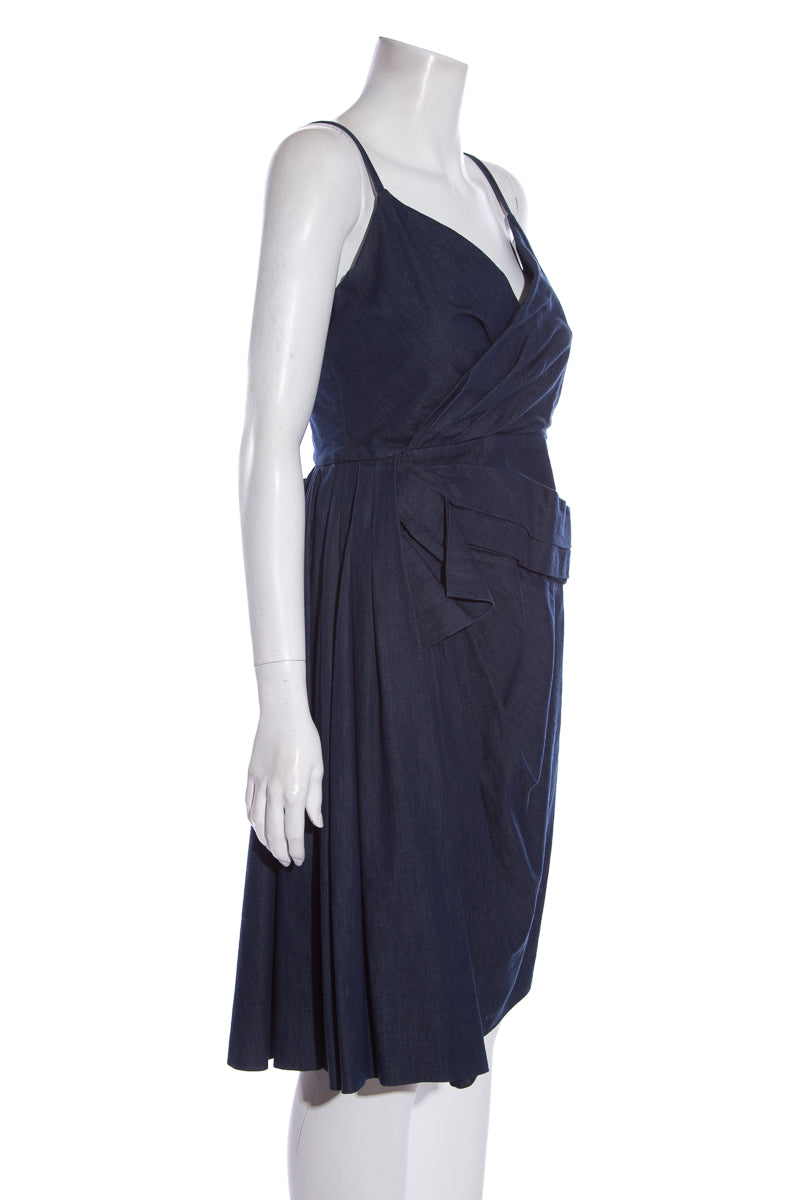 Red Valentino Blue Denim Drape Bow Detail Dress SZ 4