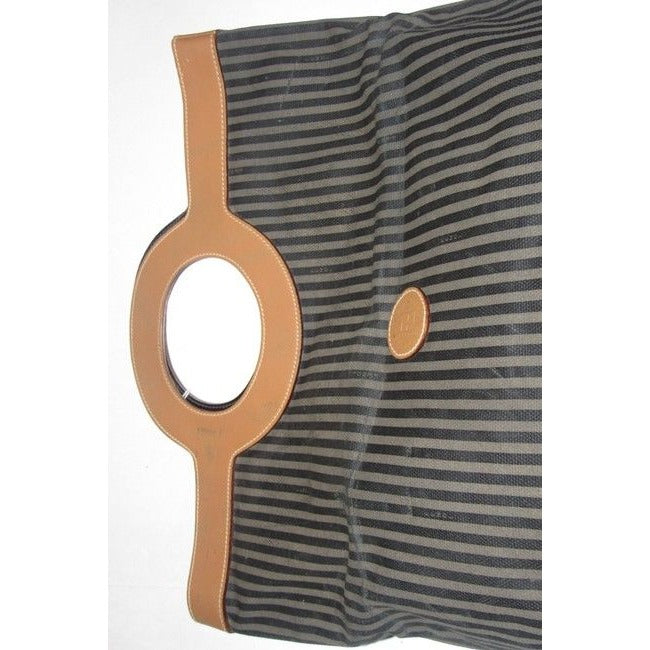 Fendi Vintage Porthole Totepursesdesigner Purses Brown And Black Thin Striped Coated Canvas And Came