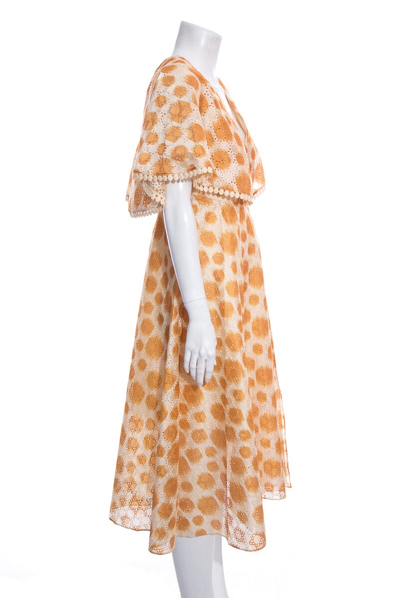 Sachin & Babi Orange Circle Lace Midi Dress With One Ruffle on Top