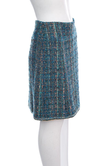 Chanel Teal Tweed Metallic Knee Length Skirt SZ 36 NWT