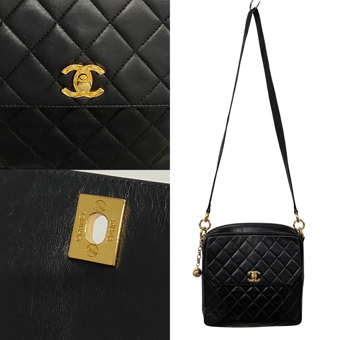 Chanel CC Quilted Leather Zip Messenger Bag Leather Crossbody Bag in Good condition