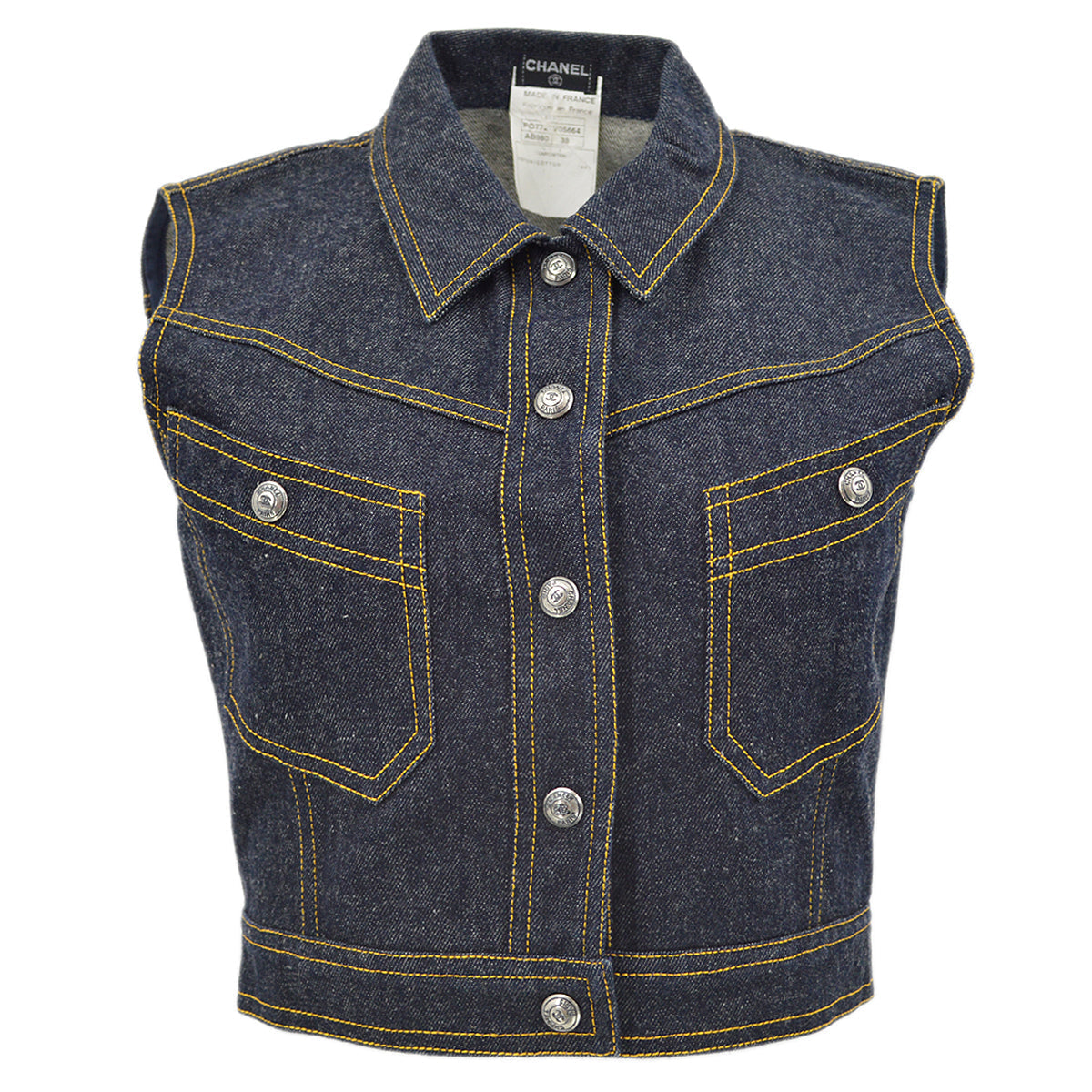 Chanel Sleeveless Vest Denim Jacket Indigo E97 #38