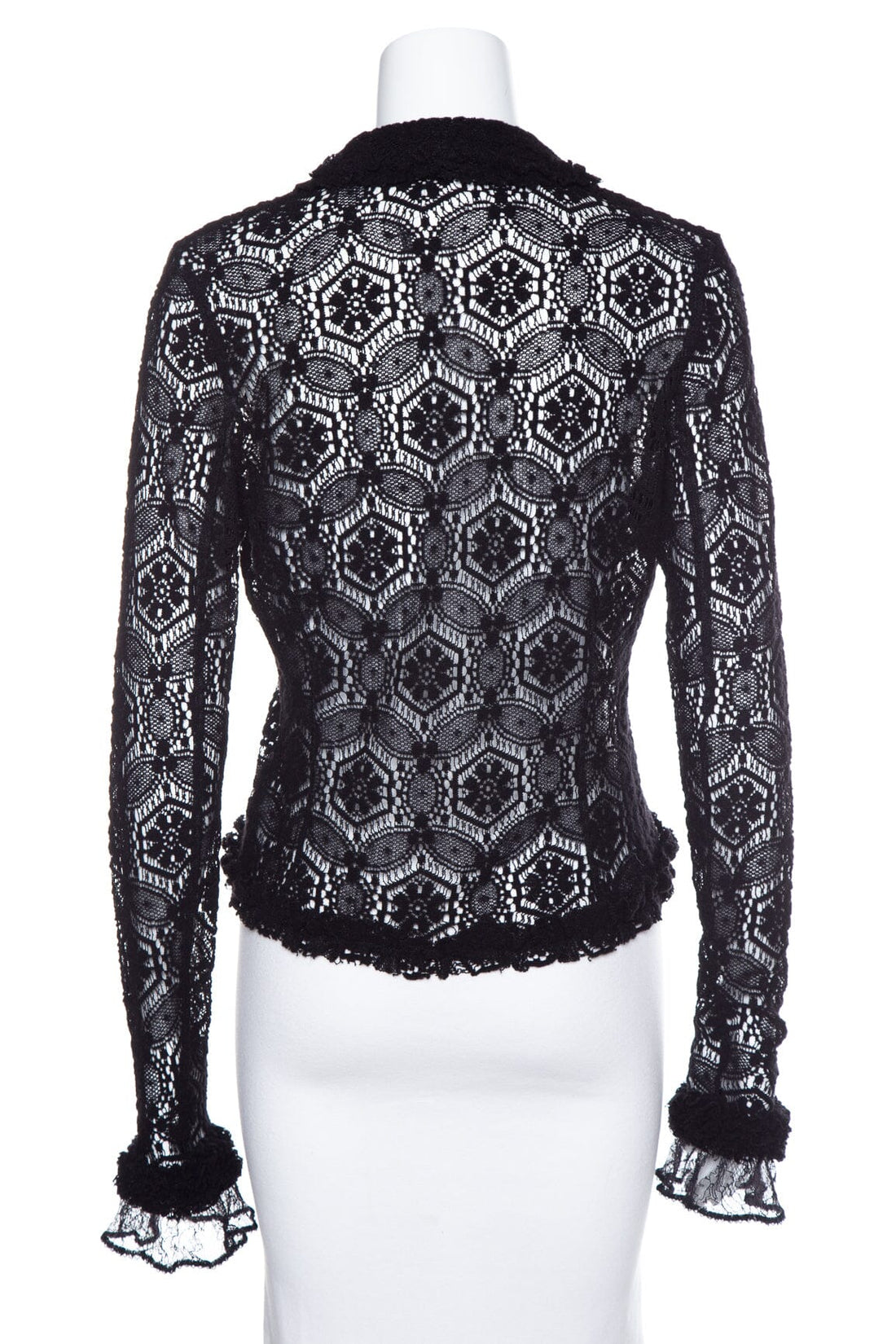 Chanel Black Crochet Ruffle Sweater SZ N/A