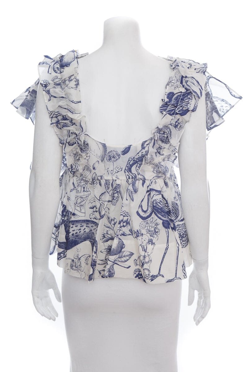 Andy Ho Blue & White Printed Blouse SZ L NWT