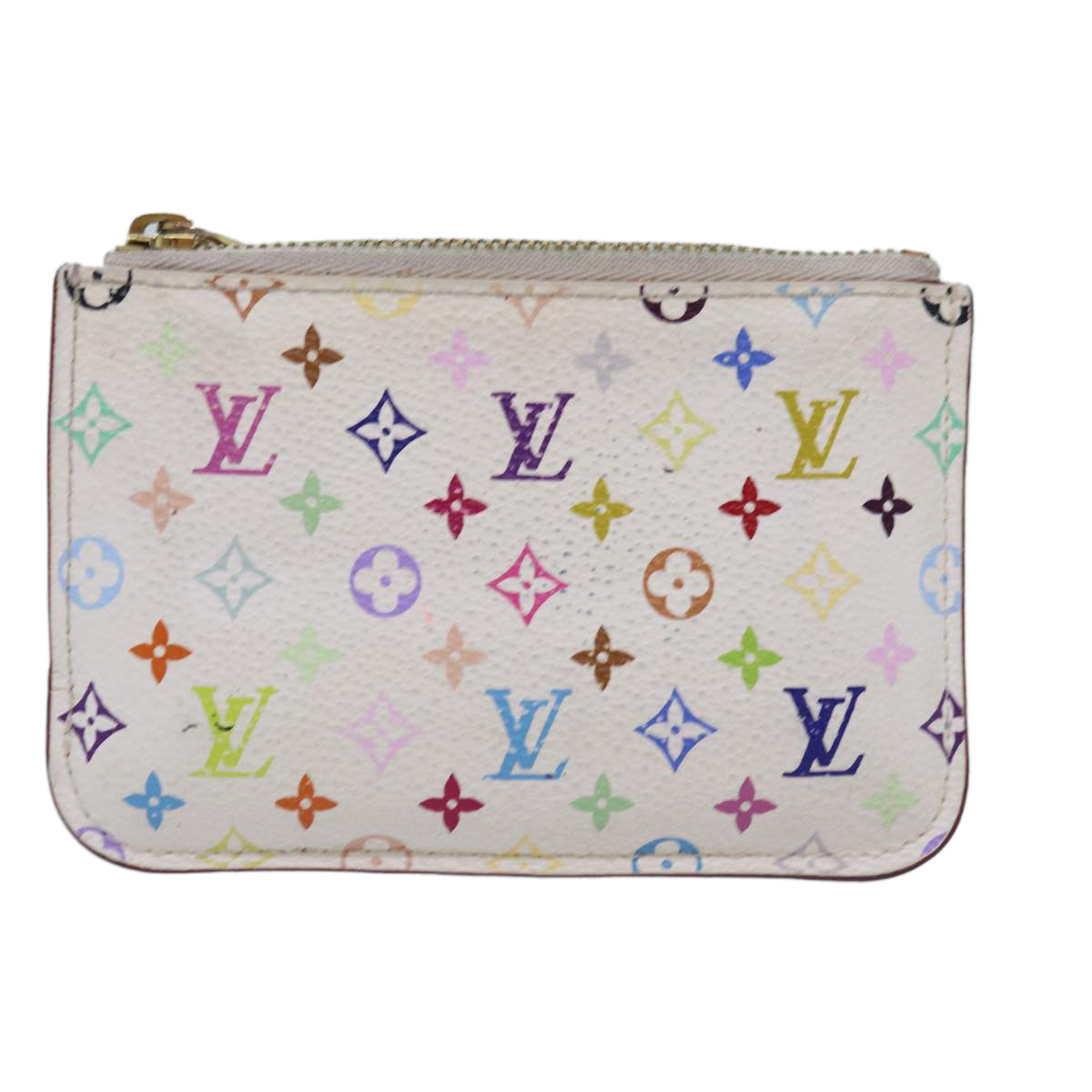 LOUIS VUITTON Multicolor Pochette Cles NM Coin Purse White M93734 LV Auth 76265
