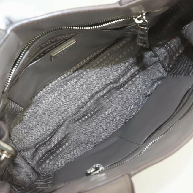 Prada Vitello Daino Top Handle Two Way Grey Leather Chrome Satchel