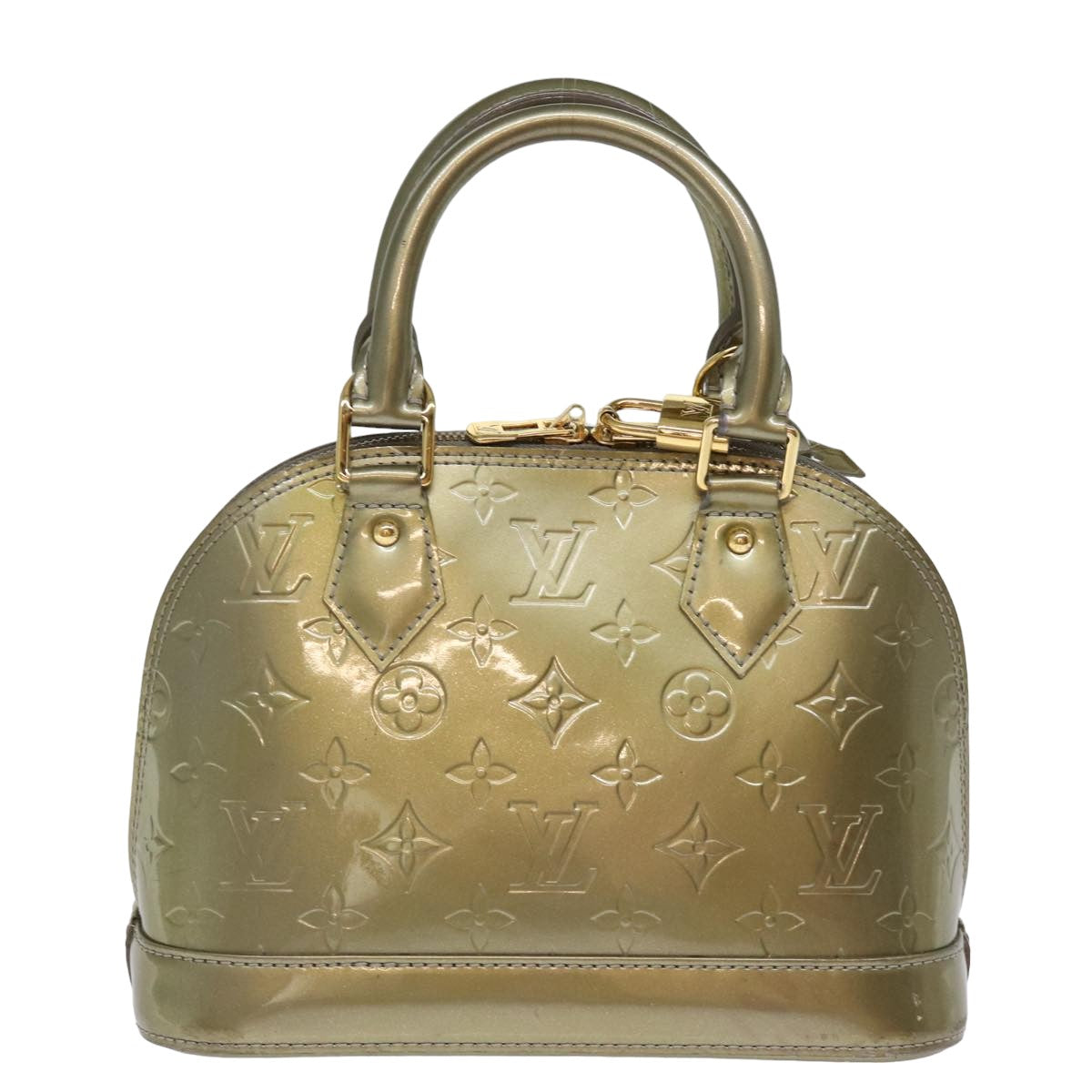 LOUIS VUITTON Monogram Vernis Alma BB Hand Bag 2way Veil Olive M91584 Auth 76298