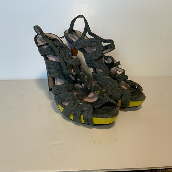Vince Camuto Gray & Yellow Suede Strappy Sandals