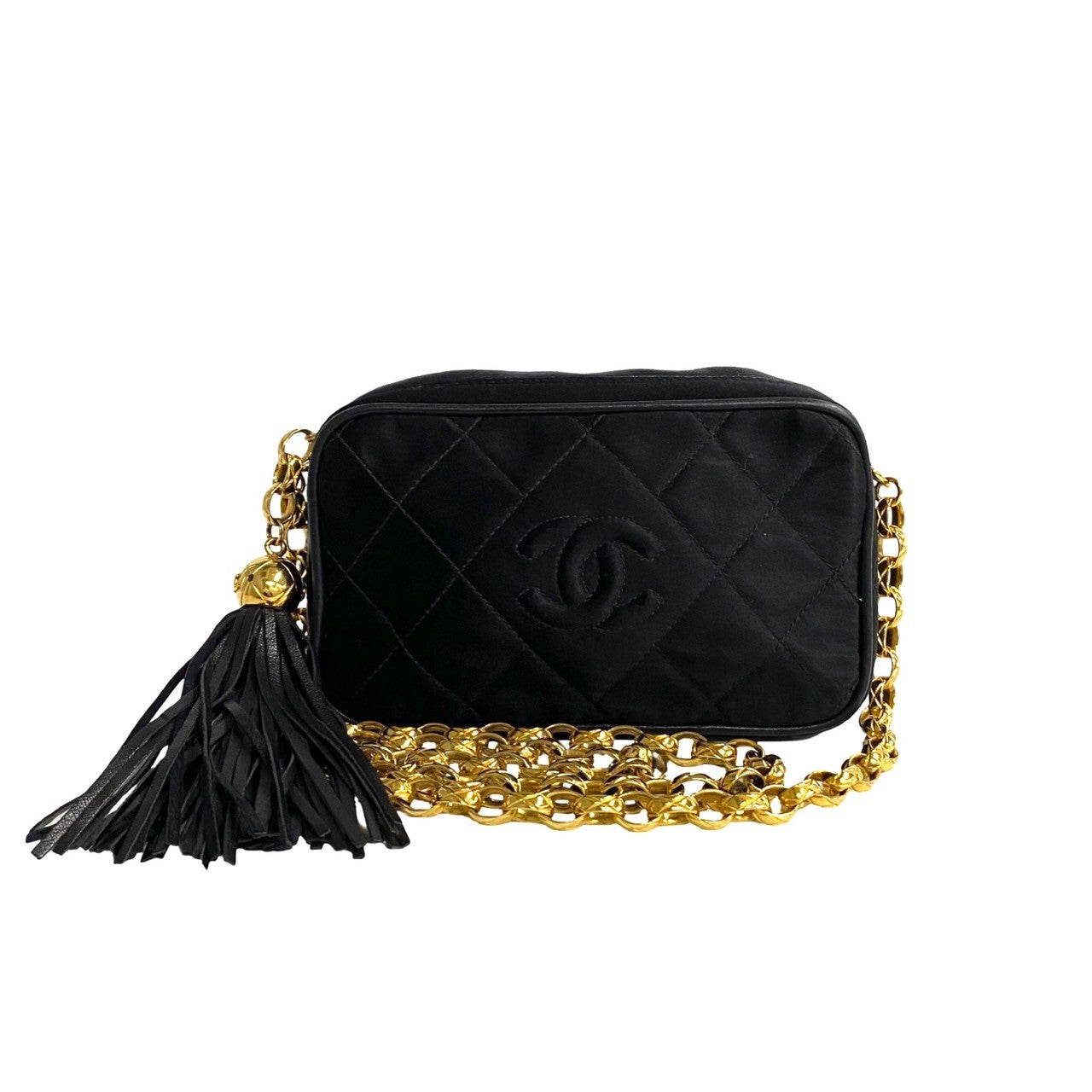 Chanel CC Quilted Satin Fringe Mini Bag Canvas Crossbody Bag in Excellent condition