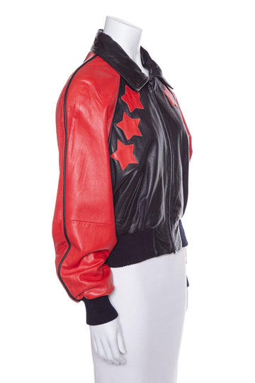 Michael Hoban Vintage Red and Black Leather Star Bomber Jacket SZ 7/8