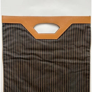 Fendi regimental stripe canvas & camel leather tote