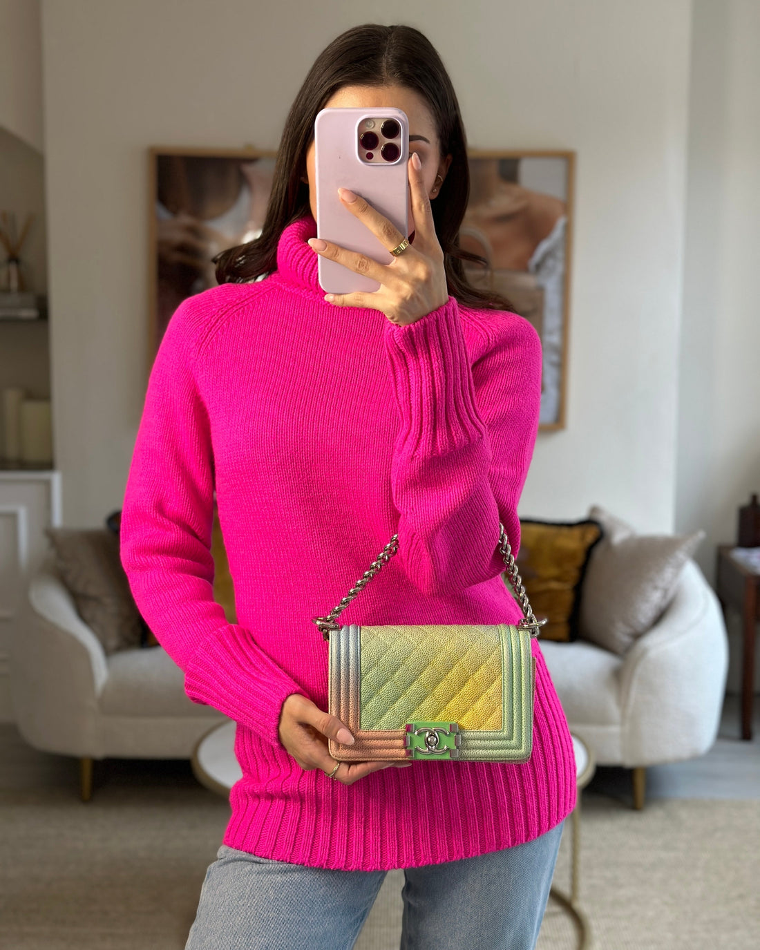 ChanelMulti-Coloured Small Boy Bag in Caviar Leather with Silver Hardware