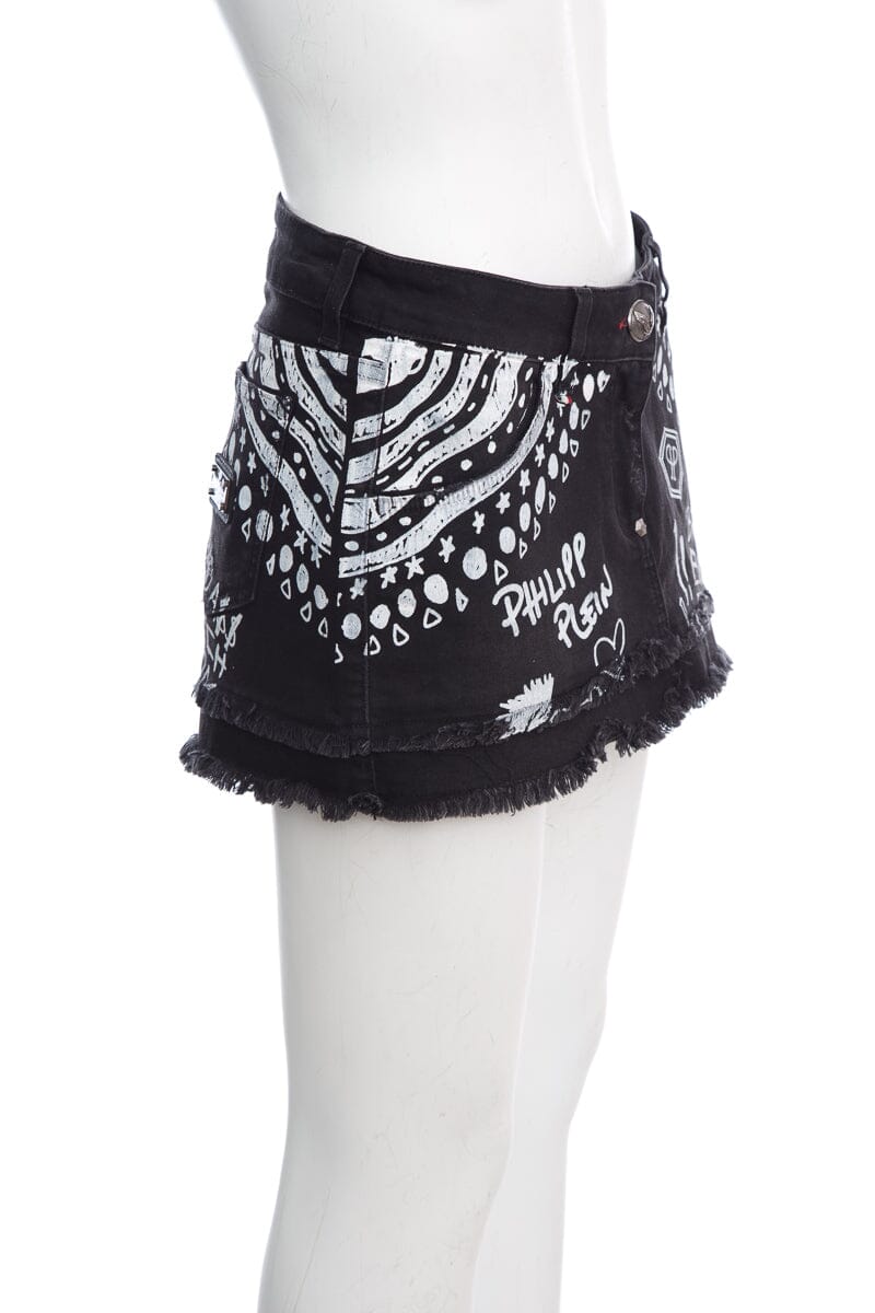 Philipp Plein Black White Painted Printed Mini Skirt SZ S