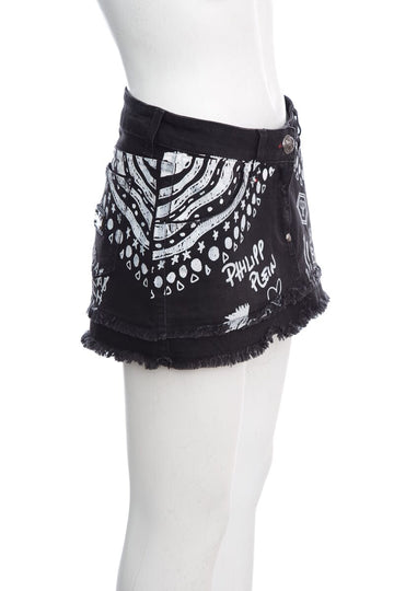 Philipp Plein Black White Painted Printed Mini Skirt SZ S