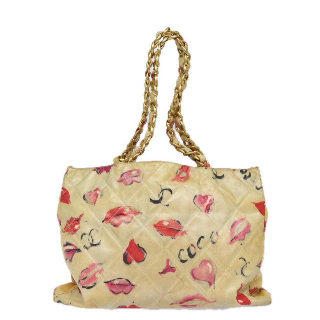 CHANEL Chain Tote Bag Vinyl White CC Auth 77840