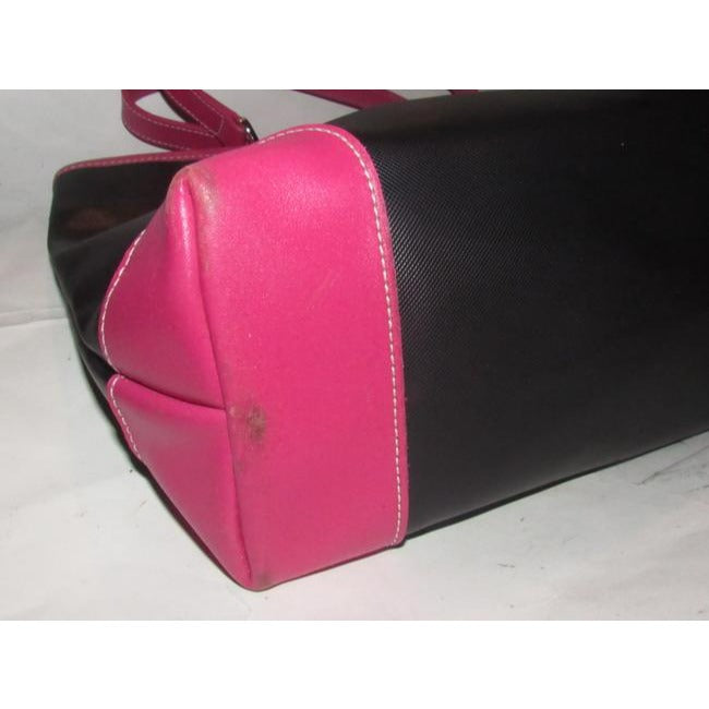 Longchamp Black Heavy Canvas And Hot Pink Leather Tote
