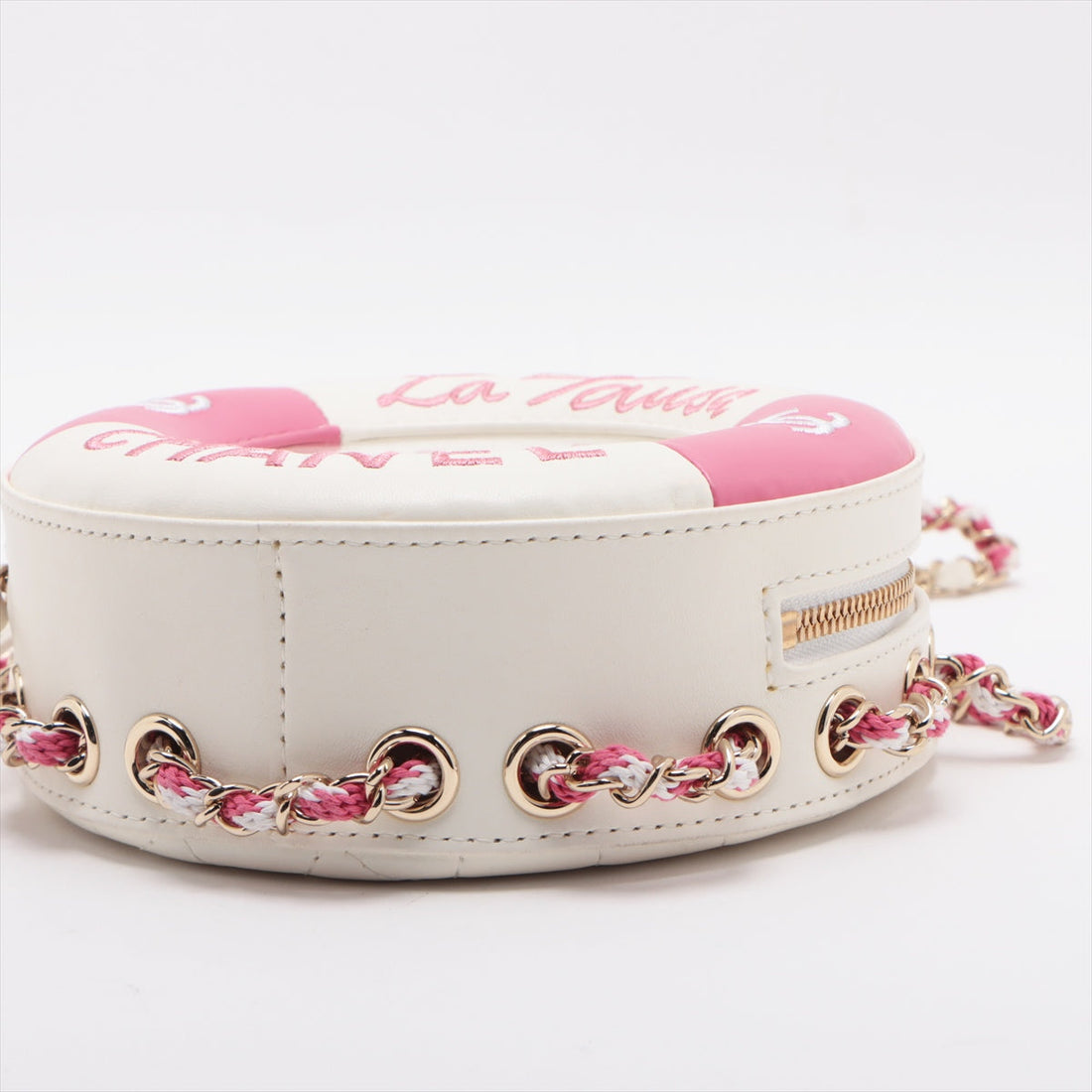 Chanel Rapauza in Chain Shoulder Bag White x Pink G
