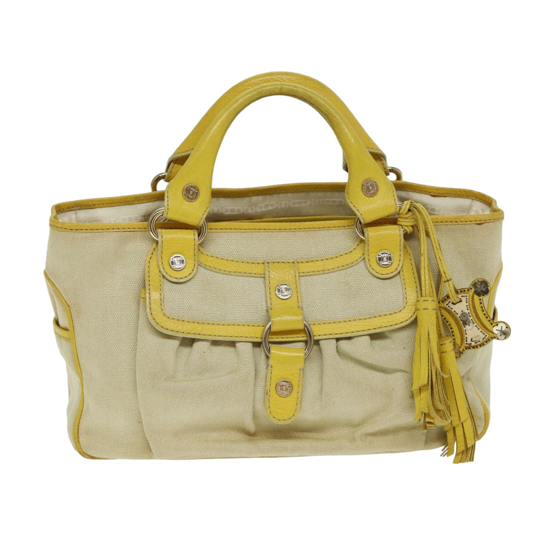 CELINE Hand Bag Canvas Yellow Beige Auth 78273