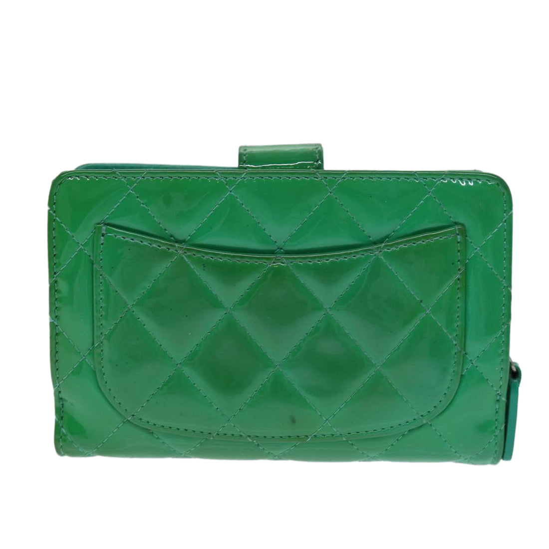 CHANEL Wallet Enamel Green CC Auth 78915