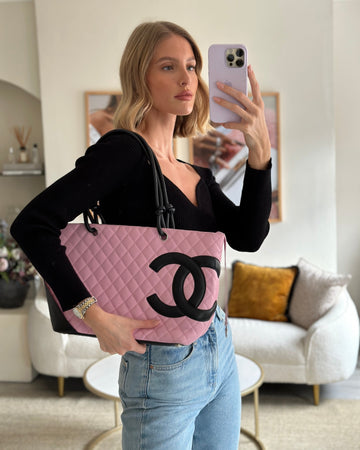 Chanel Pink Cambon CC Knot Quilted Handbag In Lambskin Leather and Silver Hardware