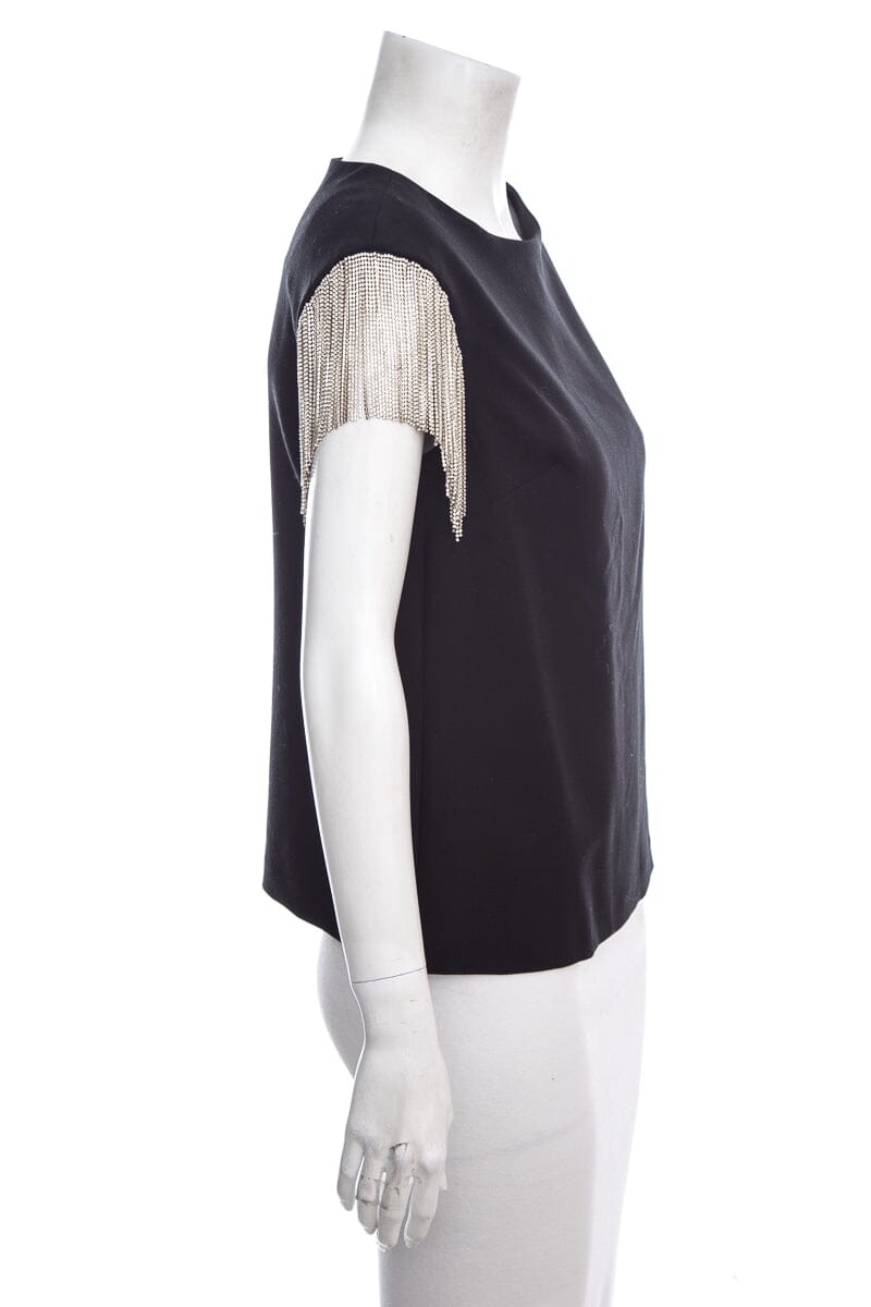 Trina Turk Black & Crystal Fringe Top SZ 2