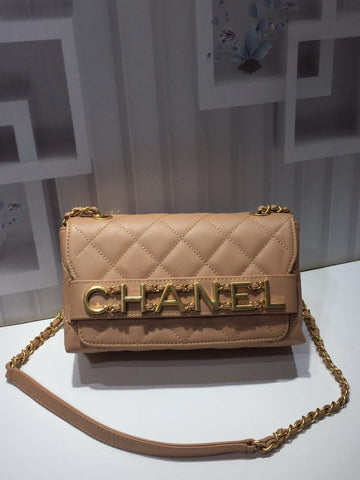 CHLFront Logo Small Flap Bag Gold Hardware Apricot For WomTLM, WomTLM&#8217;s Handbags, Shoulder Bags 8.2in/21cm AS1490