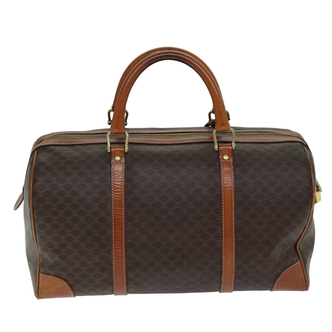 CELINE Macadam Canvas Boston Bag PVC Leather Brown Auth 79188