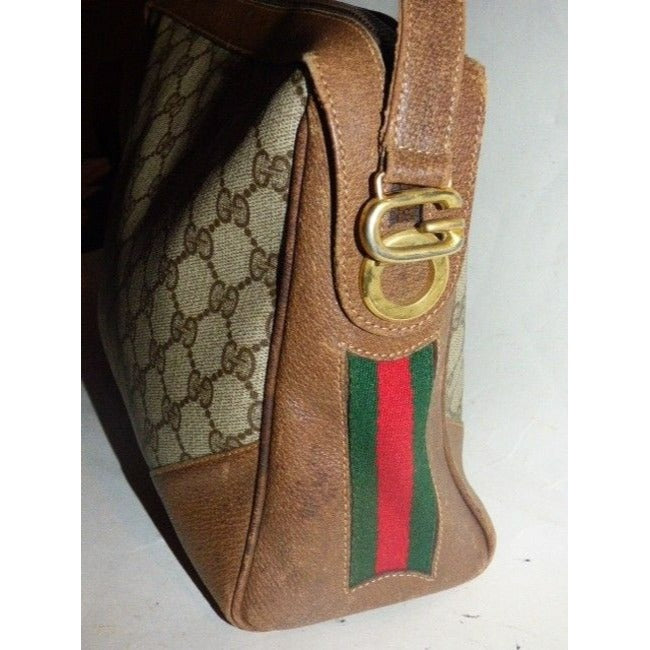 Gucci Sale Designer Purses Large G Logo Print Coated Canvas Brown Leather Red And Green Striped Sides
