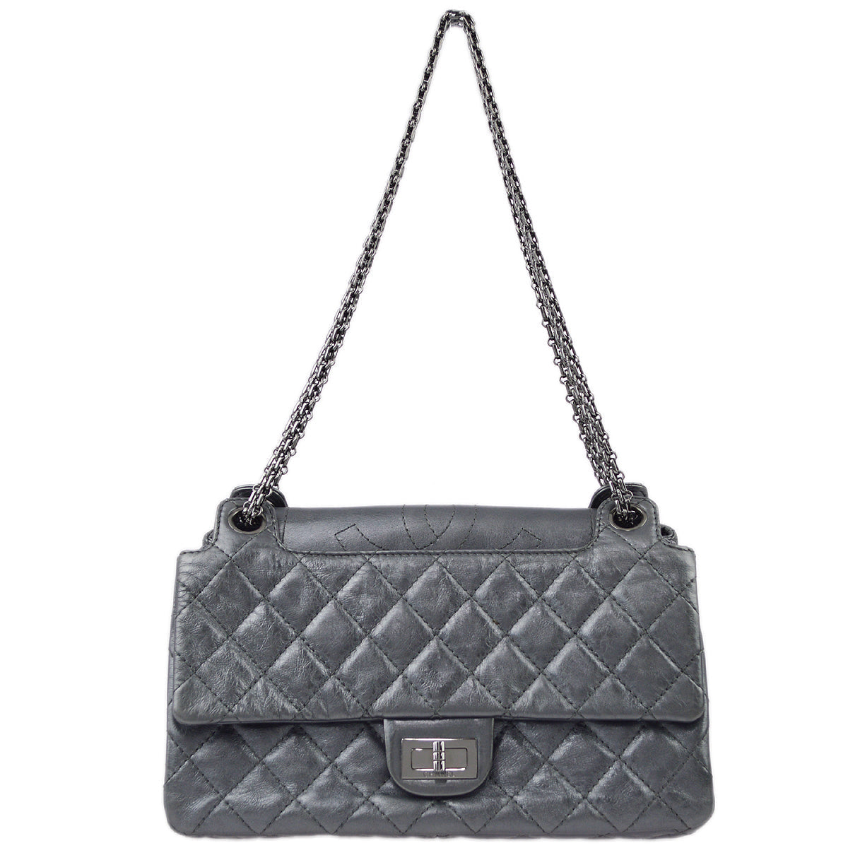 Chanel Silver Lambskin Mademoiselle Lock Shoulder Bag