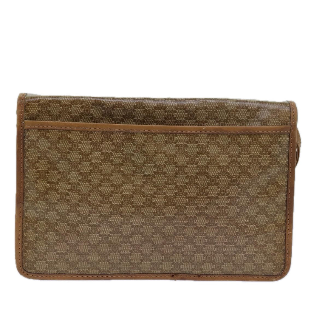 CELINE Macadam Canvas Shoulder Bag Leather Beige Auth 79306